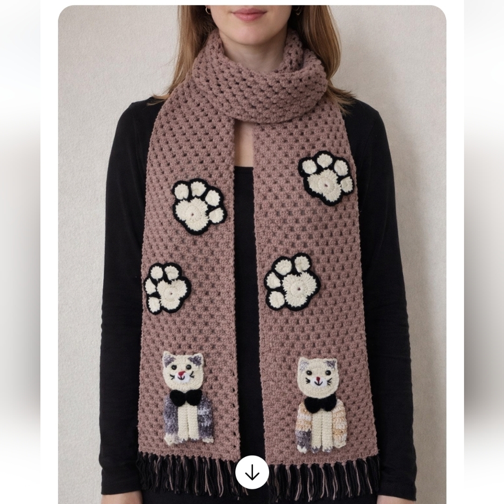 Cozy Cat Paw Scarf - Brown and Black